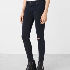 All Saints "Mast" Knee Destroy Black Waist 28 Jean